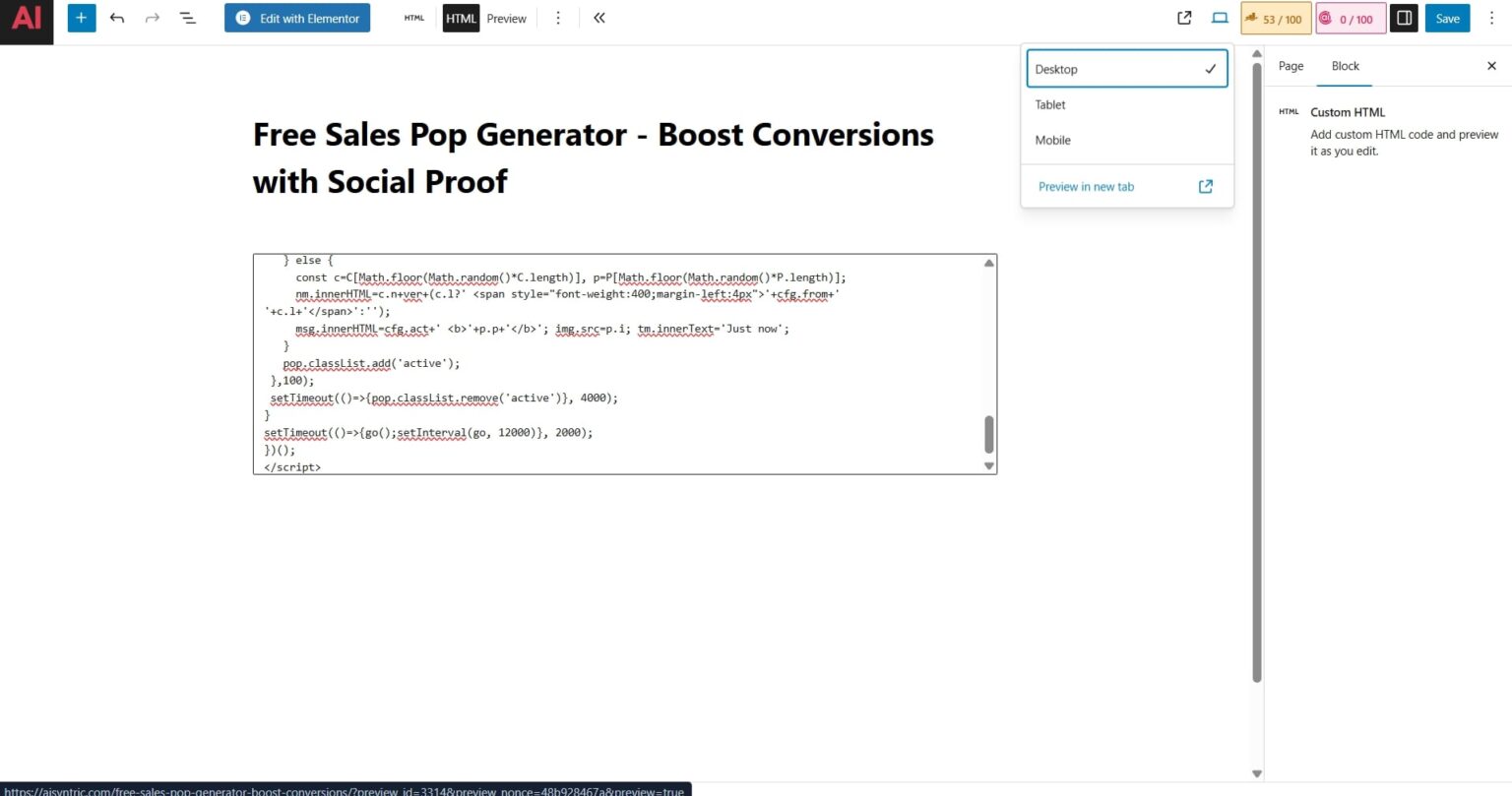 Aisyntric Sales Pop Generator Dashboard