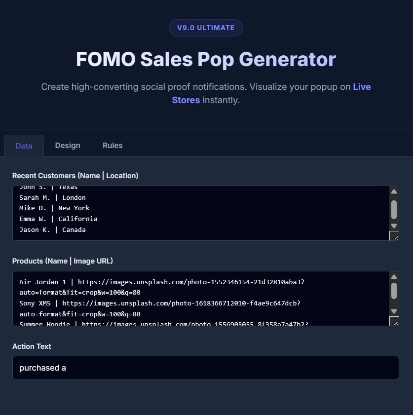 Aisyntric Sales Pop Generator Dashboard