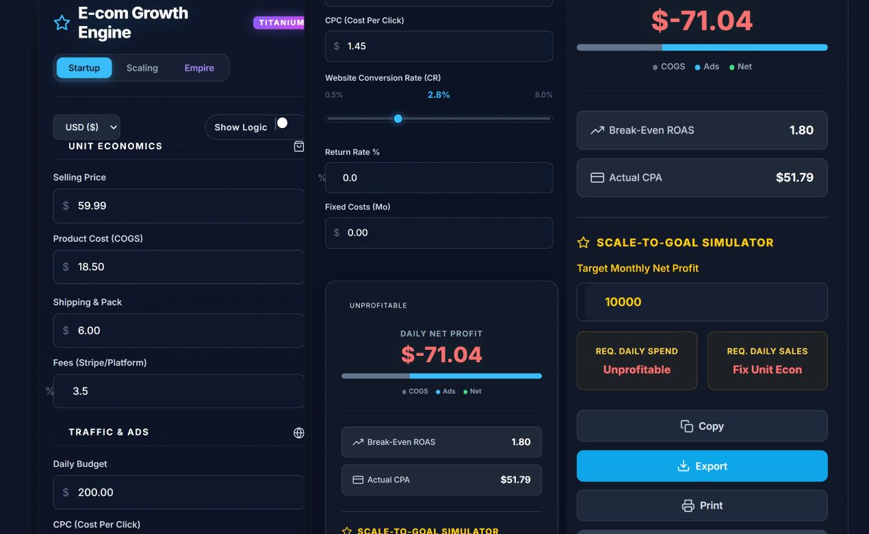 The Aisyntric Growth Engine: The Ultimate E-commerce Profit Calculator (Titanium Edition)